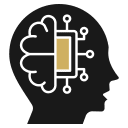 Silhouette with brain and microchip illustration.