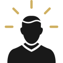 Silhouette with glowing idea lines around head.