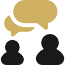 Two figures with speech bubbles above.