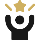 Person celebrating with star overhead icon.