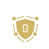 Shield with keyhole icon on white background.