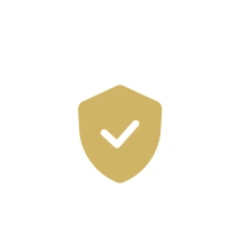 Gold shield with white checkmark icon.