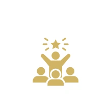 Person celebrating with star above group.