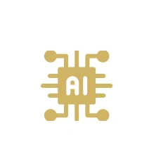 AI processor icon in gold on white.