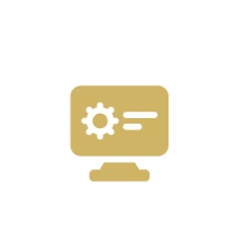 Computer screen with gear icon.