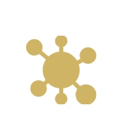 Gold molecule icon on white background.