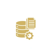 Database with document and gear icon.
